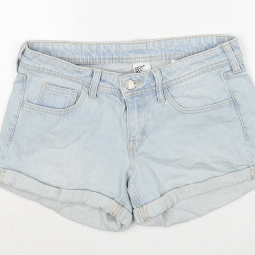 H&M Womens Blue Cotton Hot Pants Shorts Size 8 Regular Zip