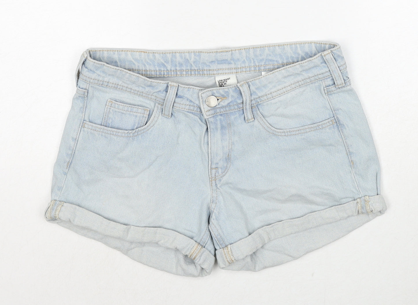 H&M Womens Blue Cotton Hot Pants Shorts Size 8 Regular Zip