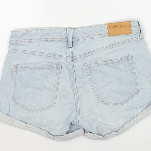 H&M Womens Blue Cotton Hot Pants Shorts Size 8 Regular Zip