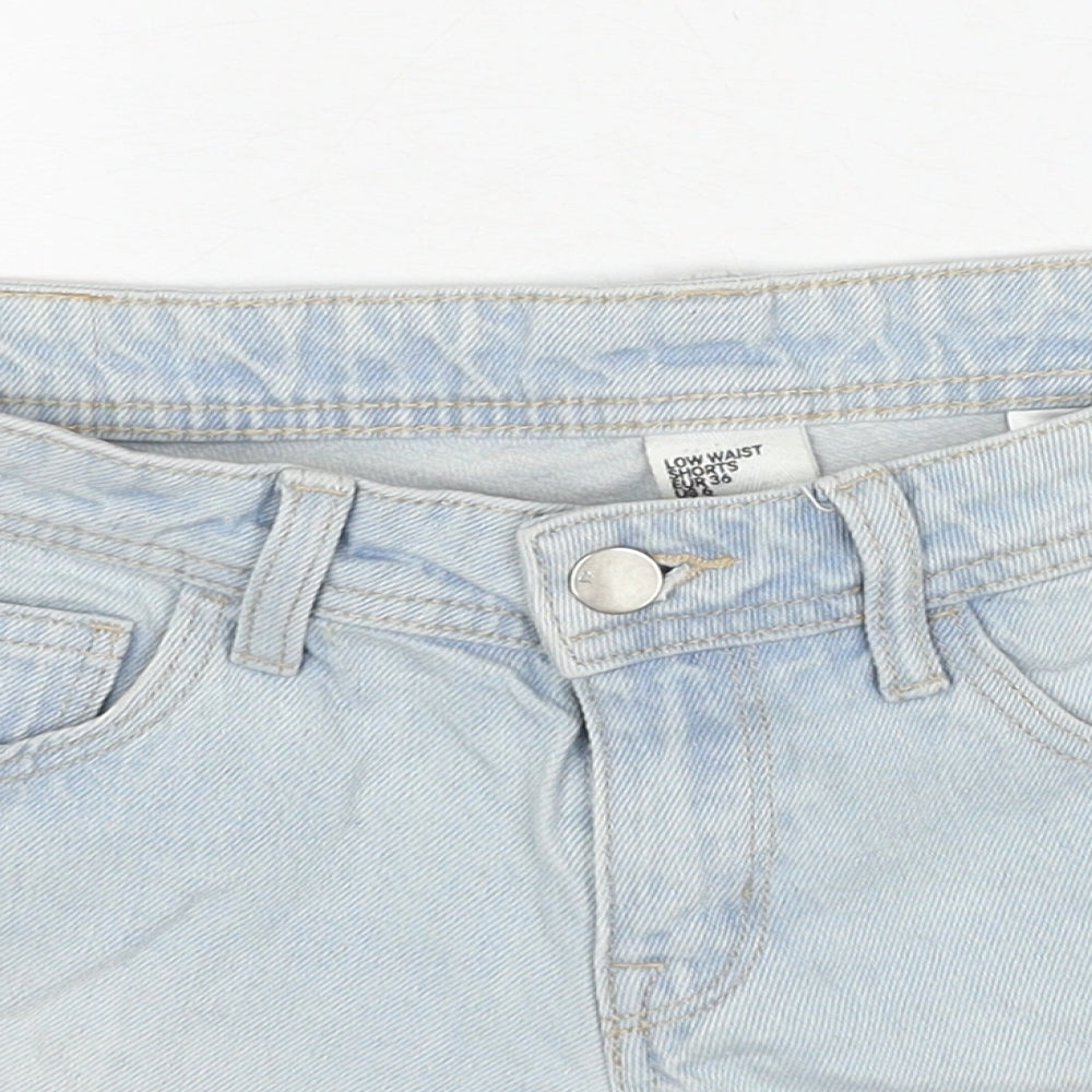 H&M Womens Blue Cotton Hot Pants Shorts Size 8 Regular Zip