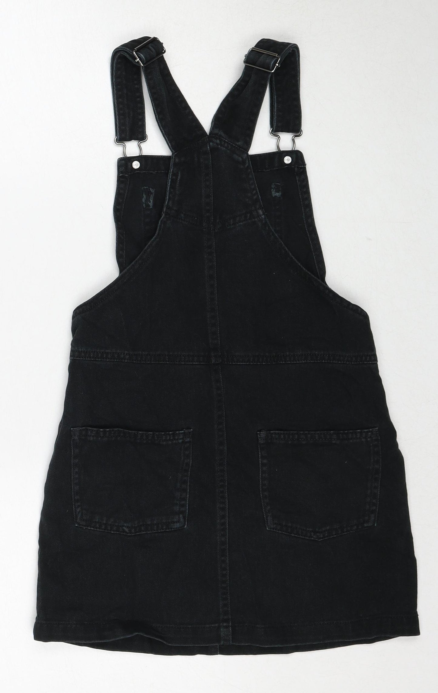 NEXT Girls Black Cotton Pinafore/Dungaree Dress Size 9 Years Square Neck Buckle