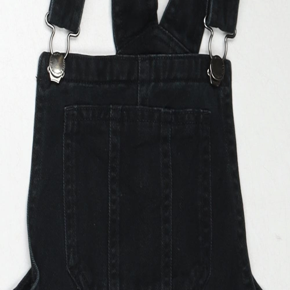 NEXT Girls Black Cotton Pinafore/Dungaree Dress Size 9 Years Square Neck Buckle