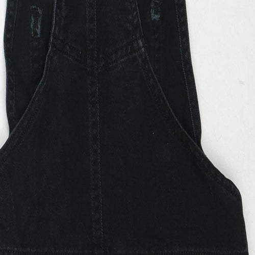 NEXT Girls Black Cotton Pinafore/Dungaree Dress Size 9 Years Square Neck Buckle