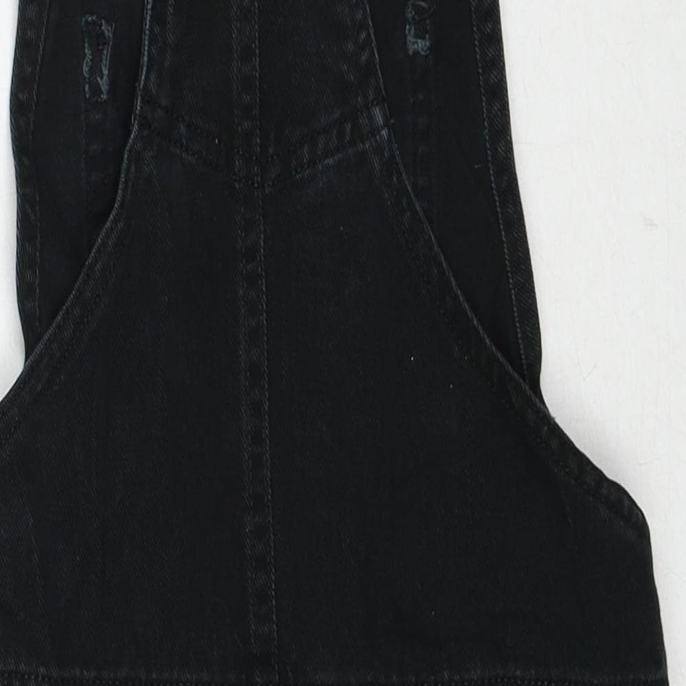 NEXT Girls Black Cotton Pinafore/Dungaree Dress Size 9 Years Square Neck Buckle