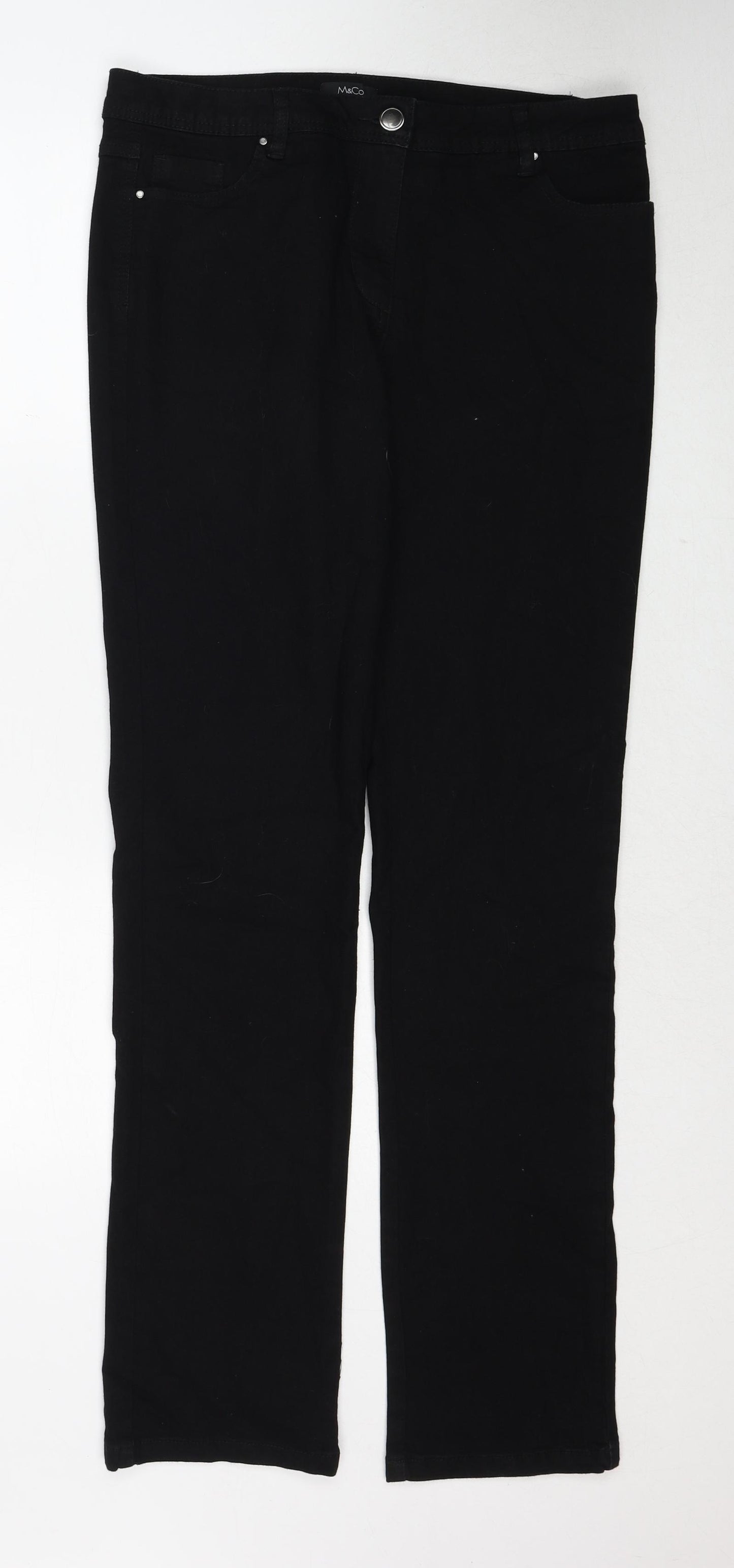 M&Co Womens Black Cotton Straight Jeans Size 14 Regular Zip