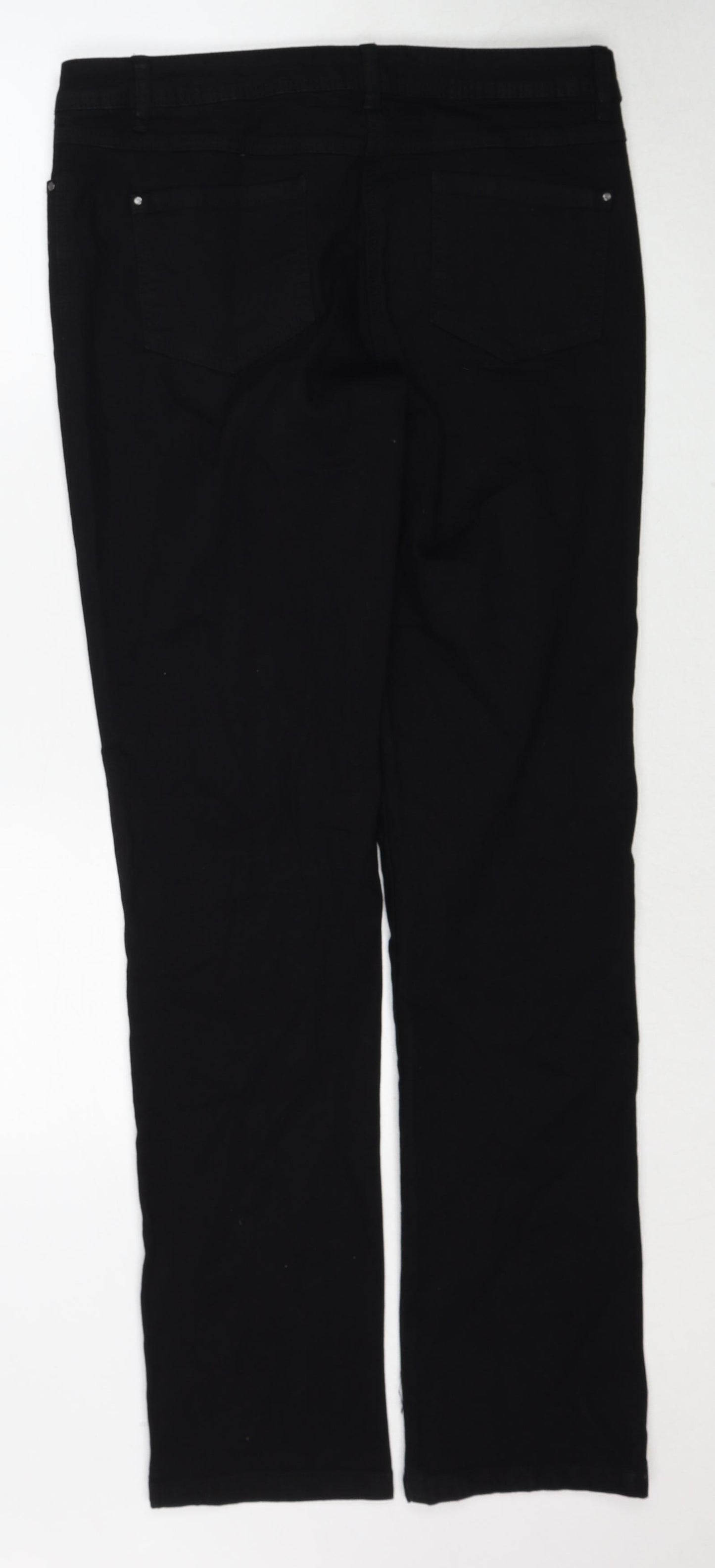M&Co Womens Black Cotton Straight Jeans Size 14 Regular Zip