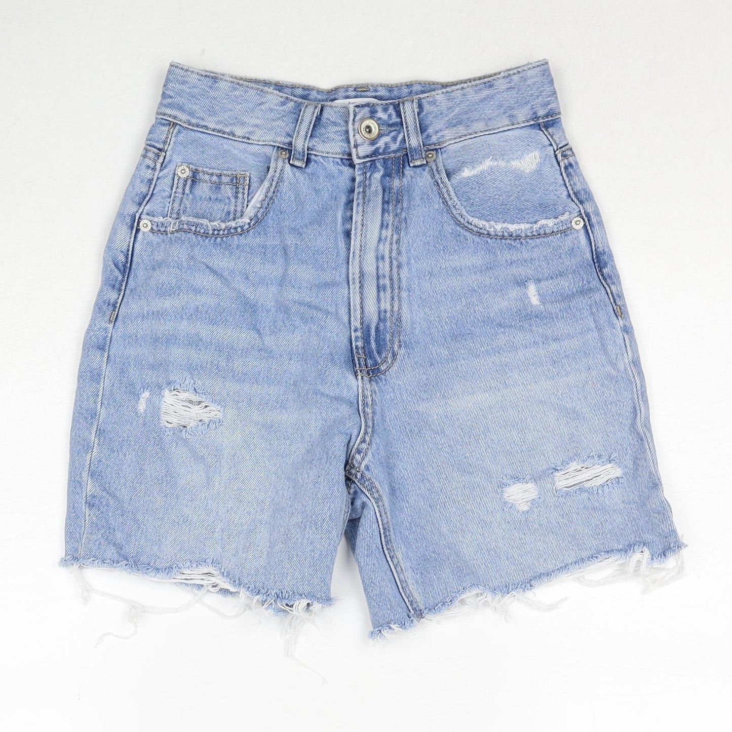 Stradivarius Womens Blue Cotton Cut-Off Shorts Size 6 Regular Zip