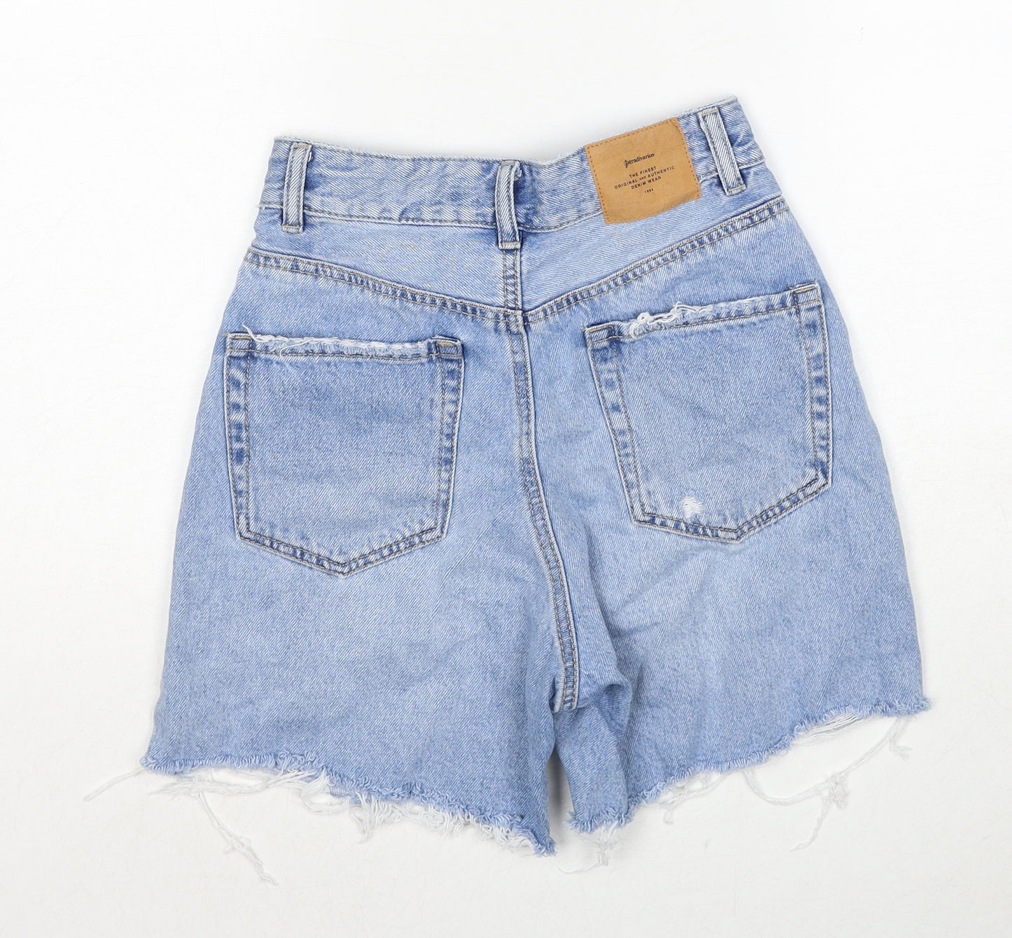 Stradivarius Womens Blue Cotton Cut-Off Shorts Size 6 Regular Zip