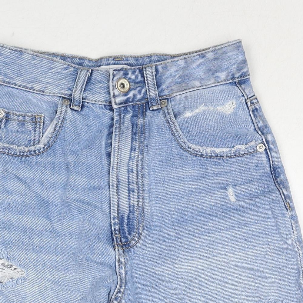 Stradivarius Womens Blue Cotton Cut-Off Shorts Size 6 Regular Zip