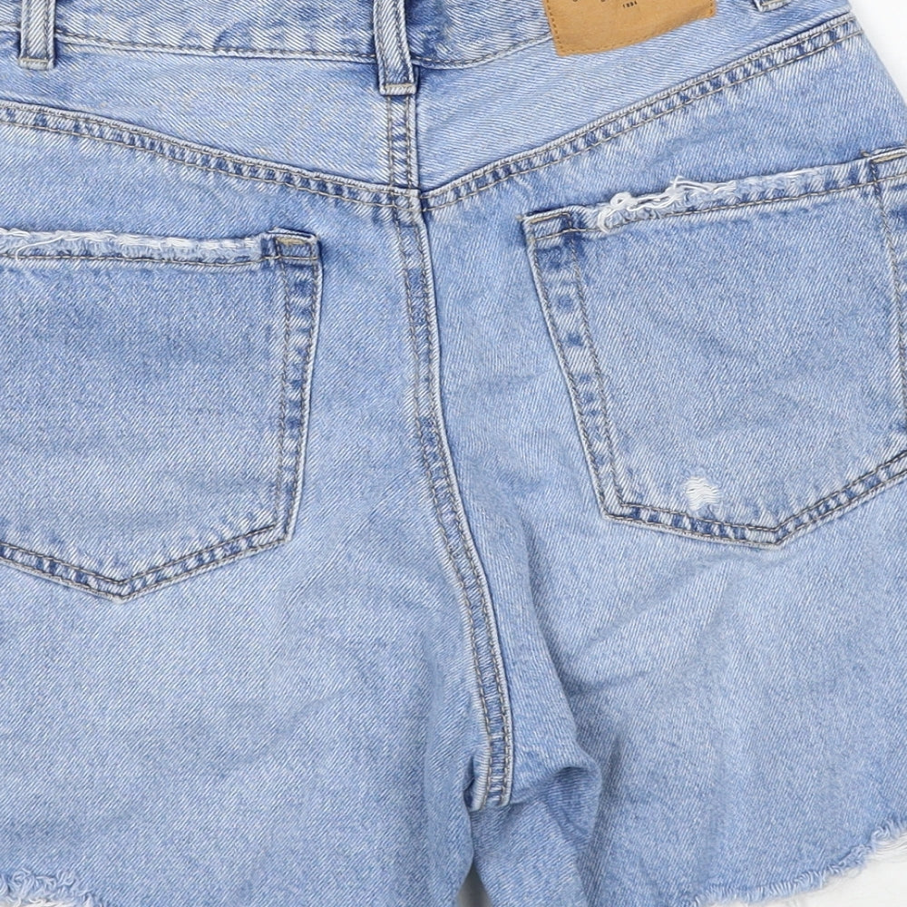 Stradivarius Womens Blue Cotton Cut-Off Shorts Size 6 Regular Zip