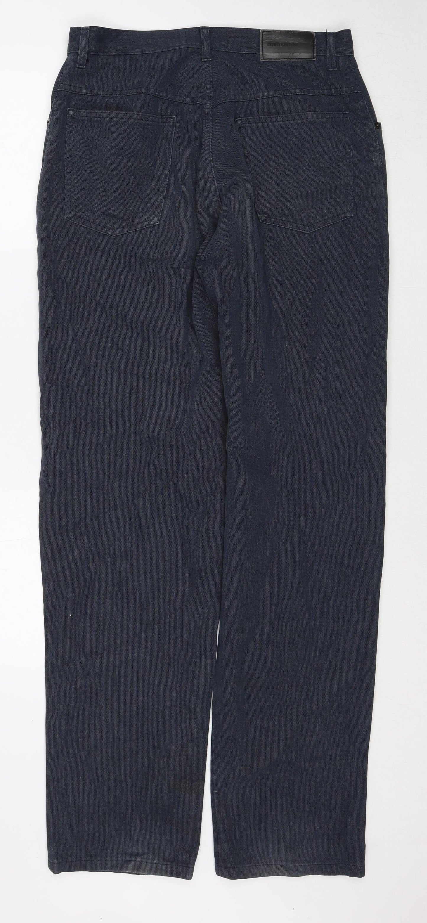 Marks and Spencer Mens Blue Cotton Straight Jeans Size 32 in L34 in Regular Zip