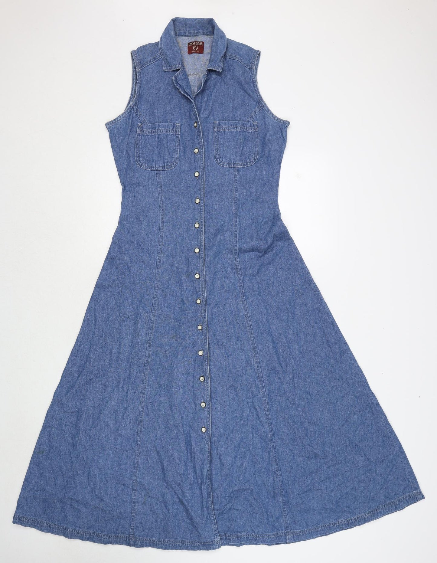 Universal Womens Blue Cotton Maxi Size 10 Collared Button