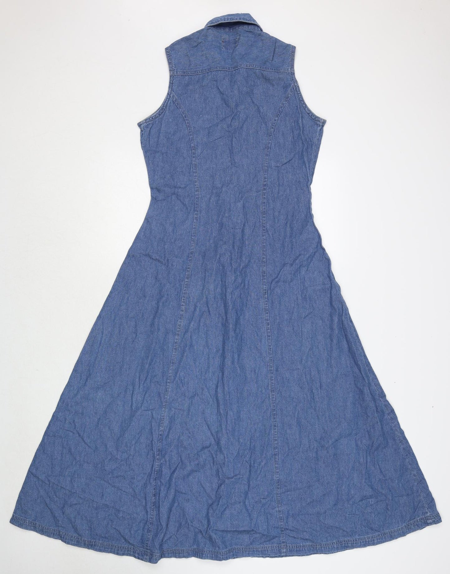 Universal Womens Blue Cotton Maxi Size 10 Collared Button