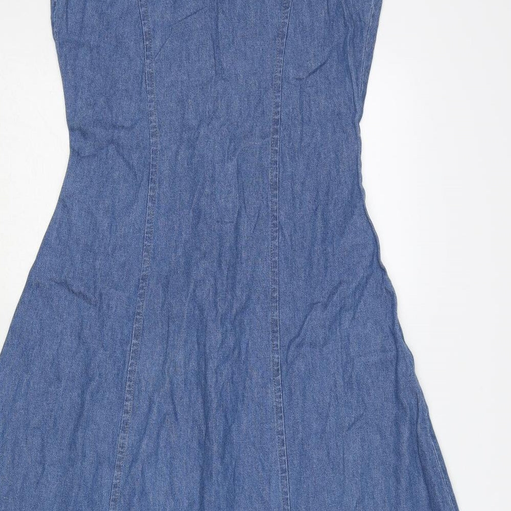 Universal Womens Blue Cotton Maxi Size 10 Collared Button