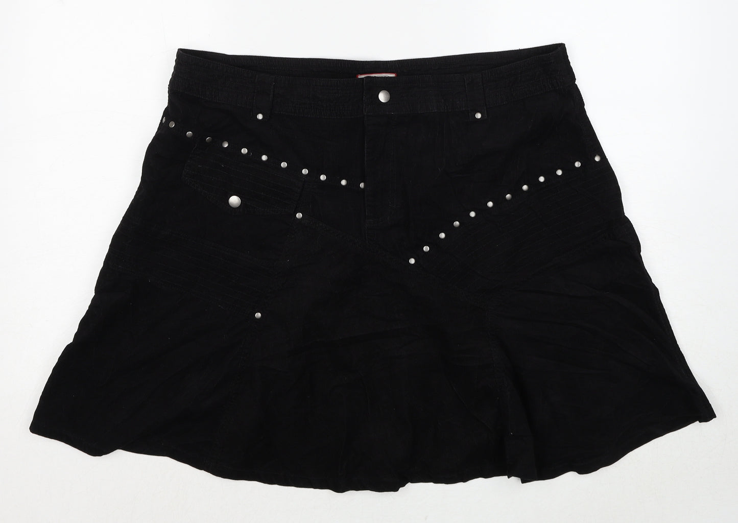 Joe Browns Womens Black Cotton Skater Skirt Size 18 Zip