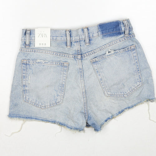Zara Womens Blue Cotton Cut-Off Shorts Size 8 Regular Zip - Distressed