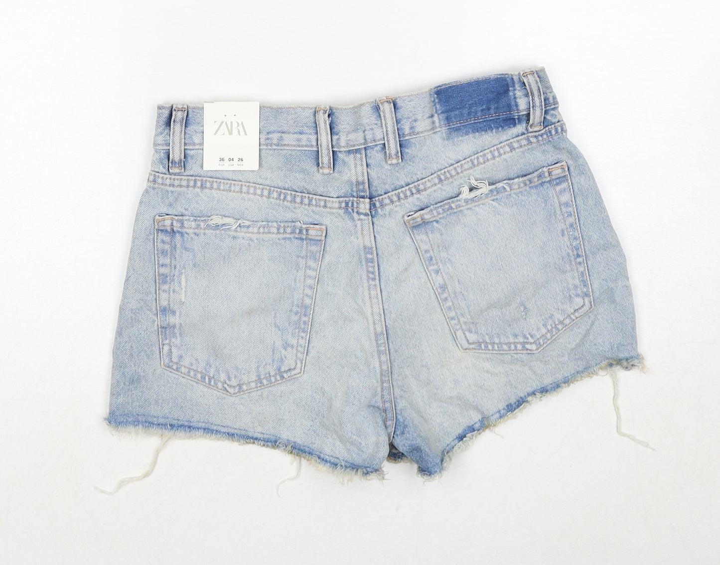 Zara Womens Blue Cotton Cut-Off Shorts Size 8 Regular Zip - Distressed