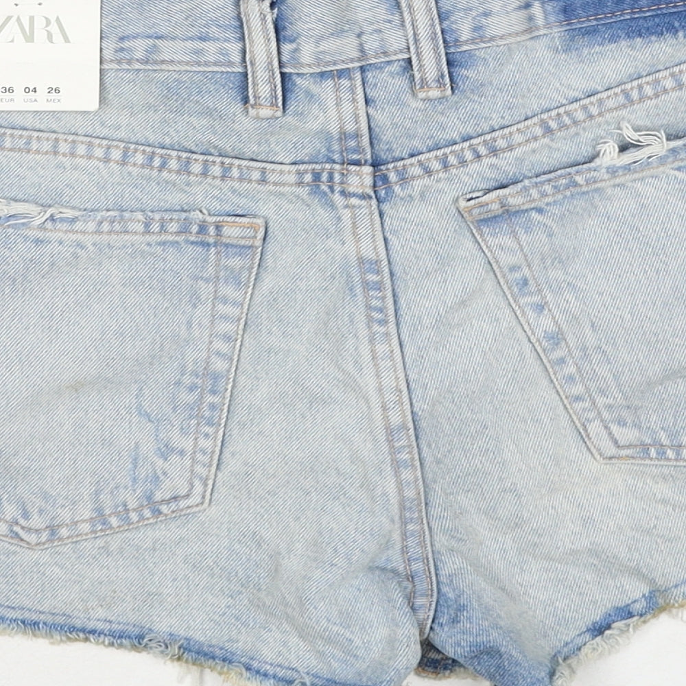 Zara Womens Blue Cotton Cut-Off Shorts Size 8 Regular Zip - Distressed