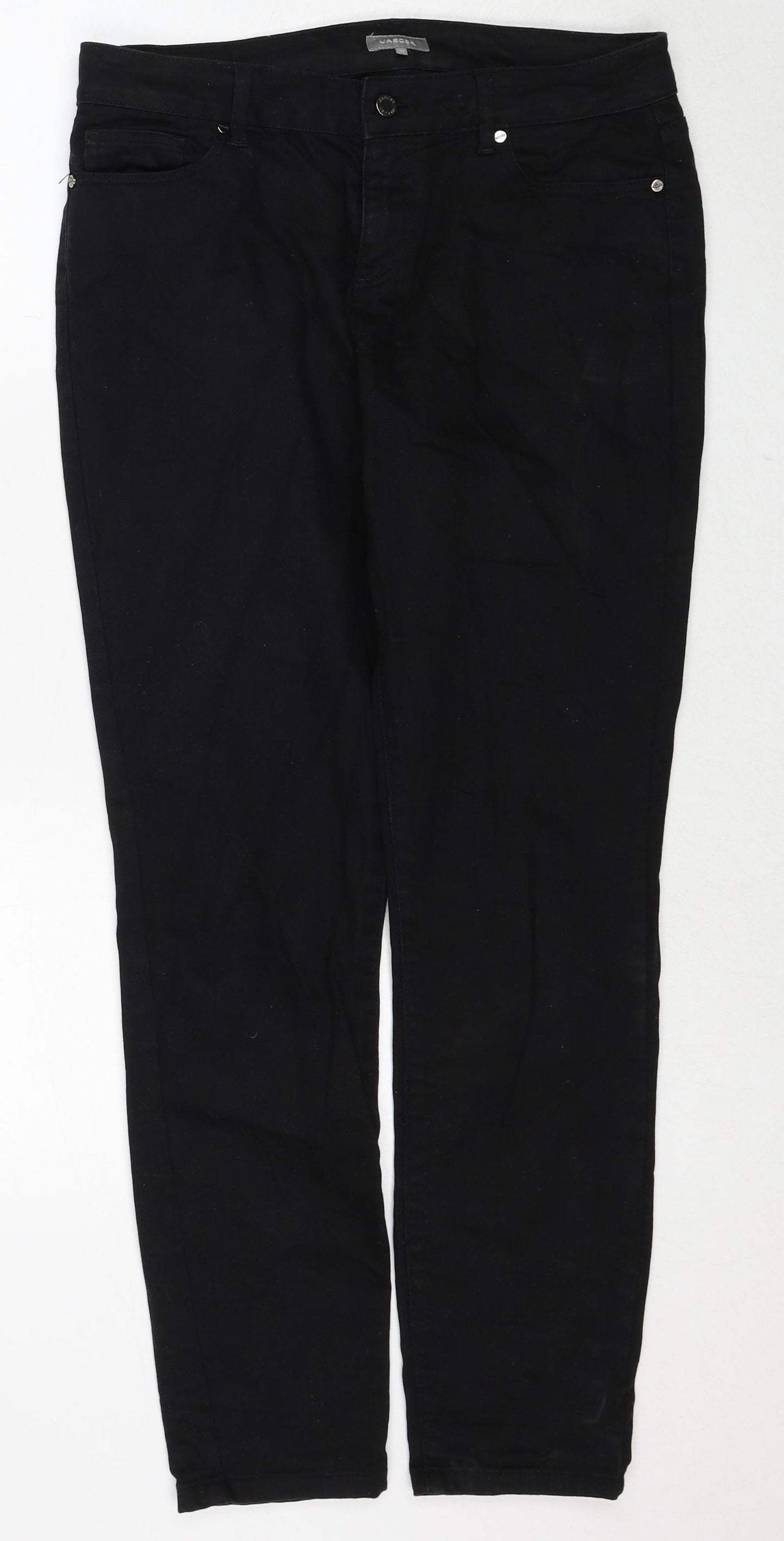 Jaeger Womens Black Cotton Straight Jeans Size 12 Regular Zip