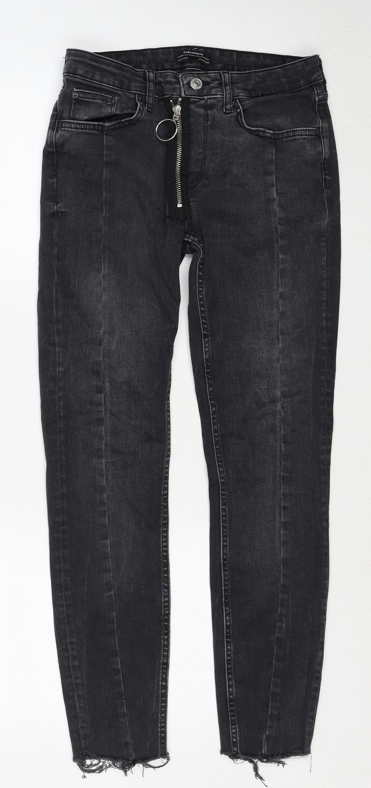Zara Womens Black Cotton Straight Jeans Size 8 Regular Zip