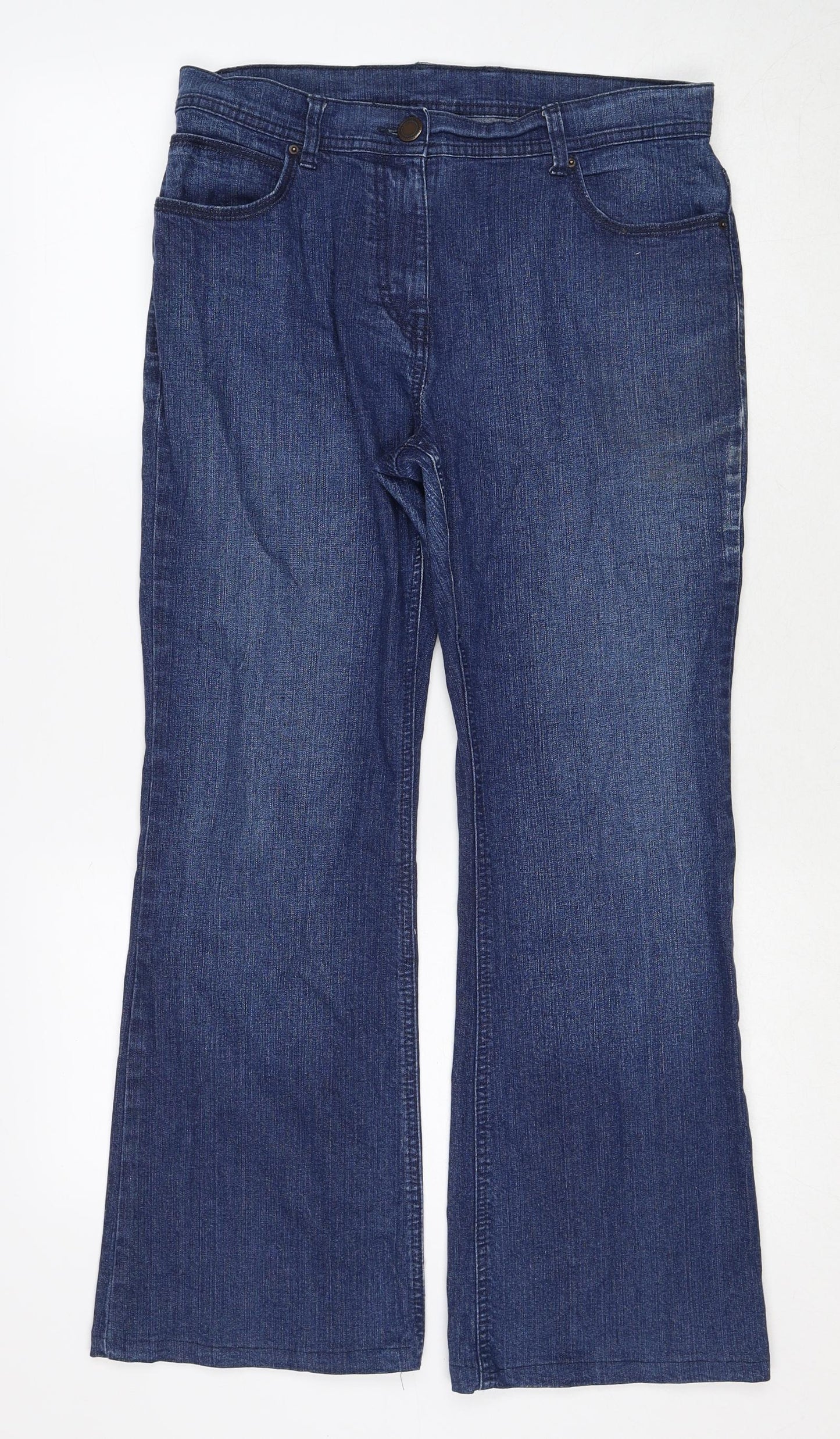 Marks and Spencer Womens Blue Cotton Bootcut Jeans Size 12 Regular Zip