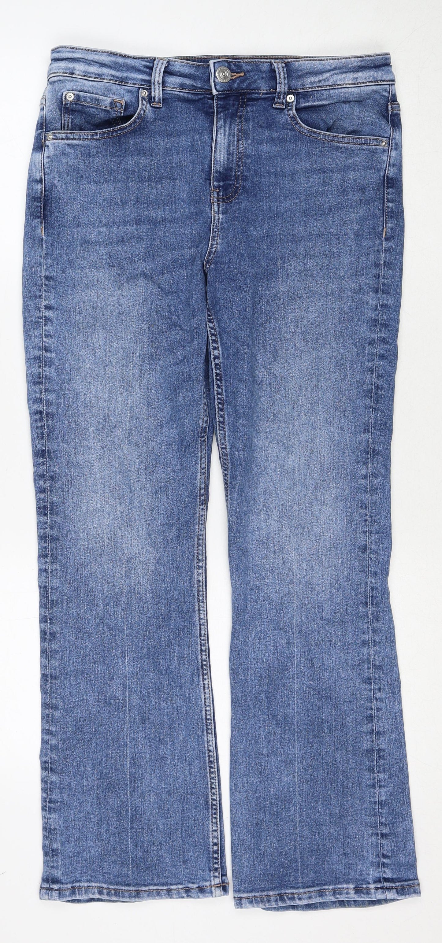Marks and Spencer Womens Blue Cotton Straight Jeans Size 12 Regular Zip