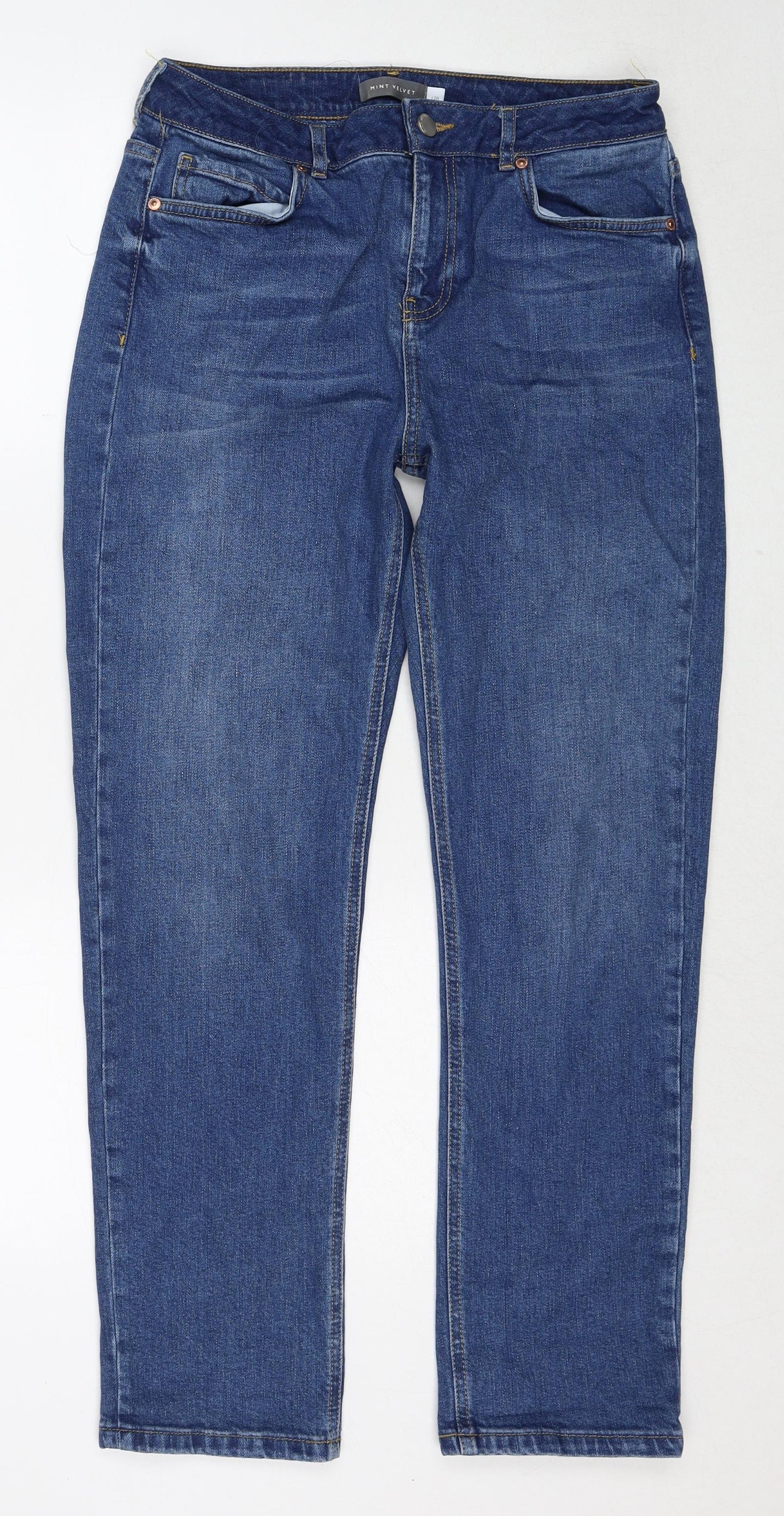 Mint Velvet Womens Blue Cotton Straight Jeans Size 12 Regular Zip