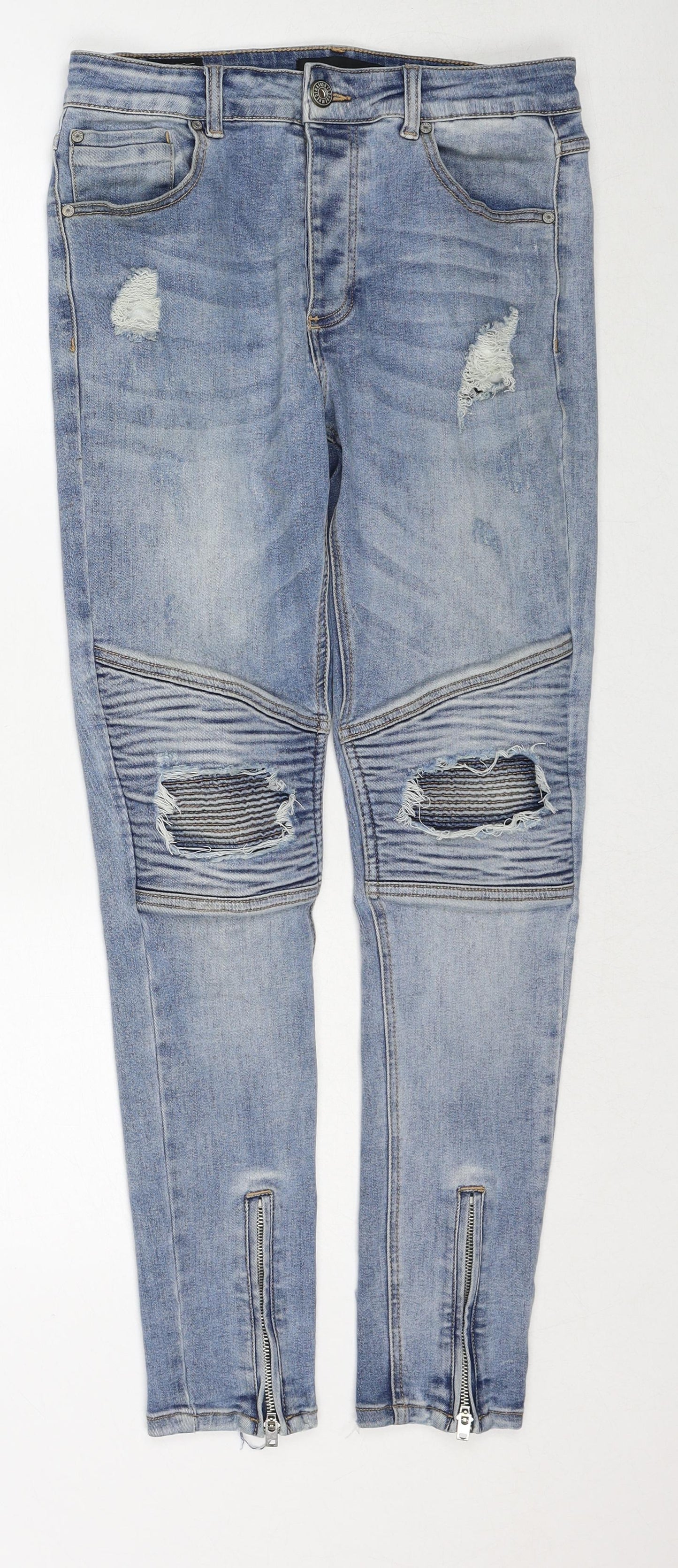 Condemned Nation Mens Blue Cotton Skinny Jeans Size M Regular Zip