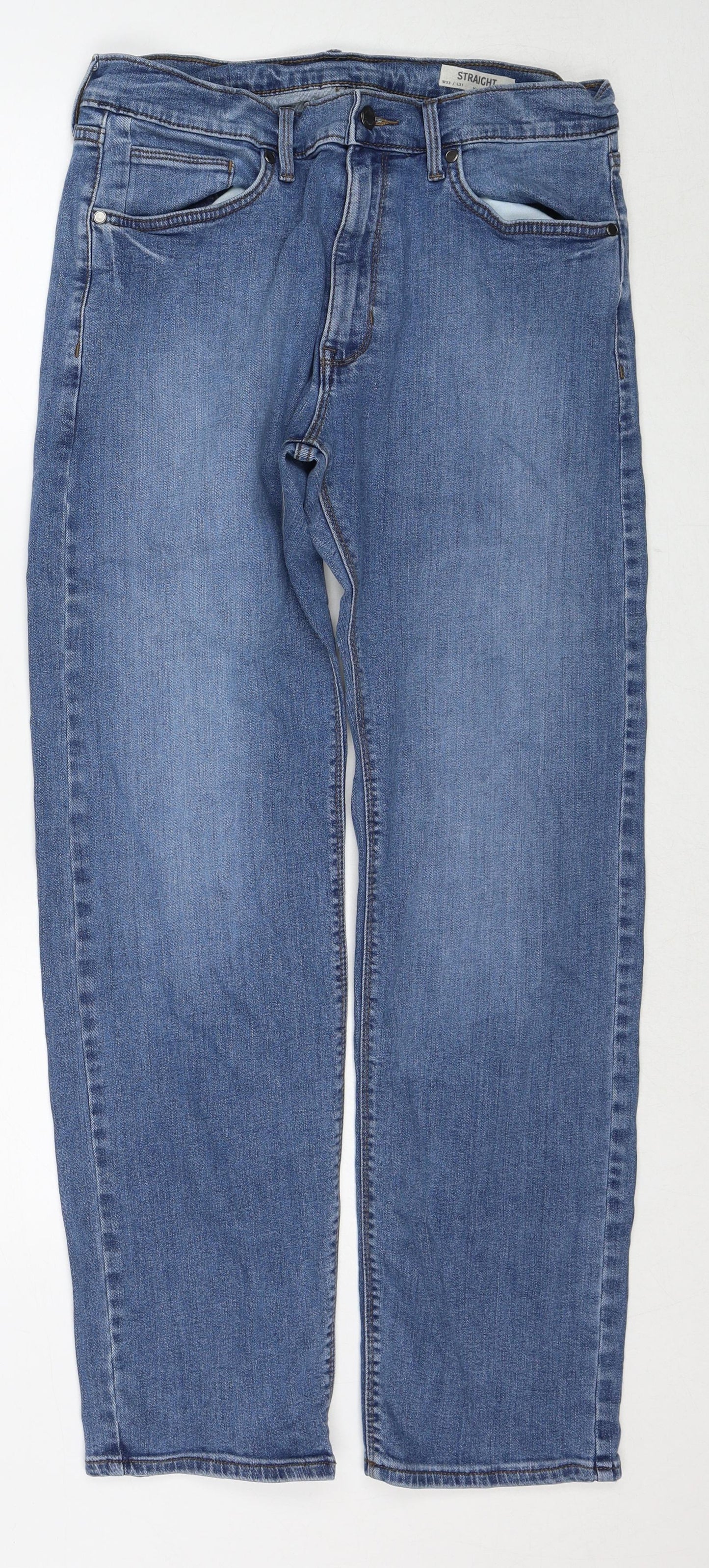 Marks and Spencer Womens Blue Cotton Straight Jeans Size 32 in L31 in Regular Zip