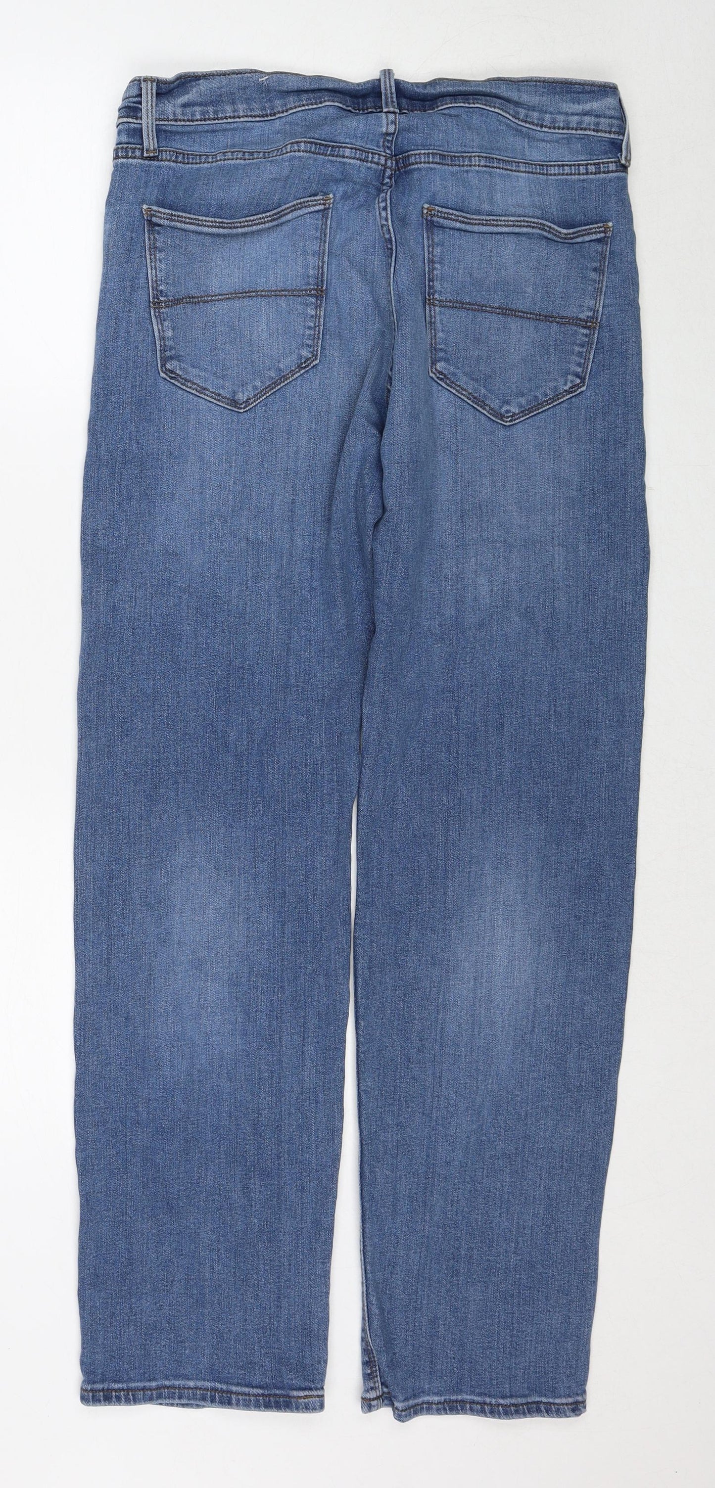 Marks and Spencer Womens Blue Cotton Straight Jeans Size 32 in L31 in Regular Zip