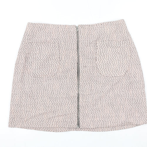 New Look Womens Pink Geometric Polyester A-Line Skirt Size 12 Zip