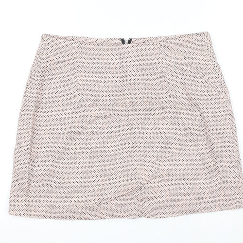 New Look Womens Pink Geometric Polyester A-Line Skirt Size 12 Zip