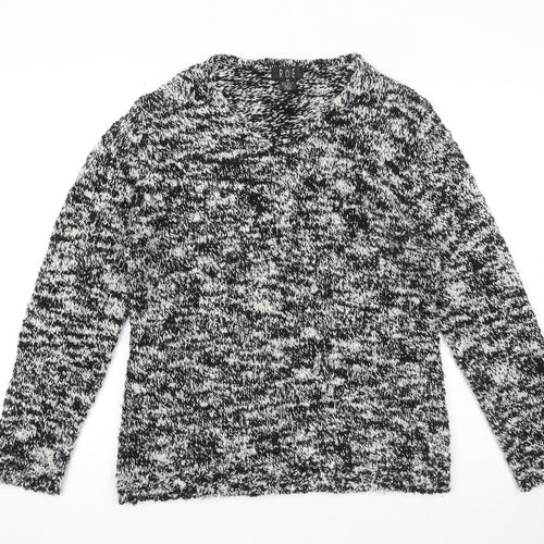 Roe Womens Black V-Neck Acrylic Pullover Jumper Size M