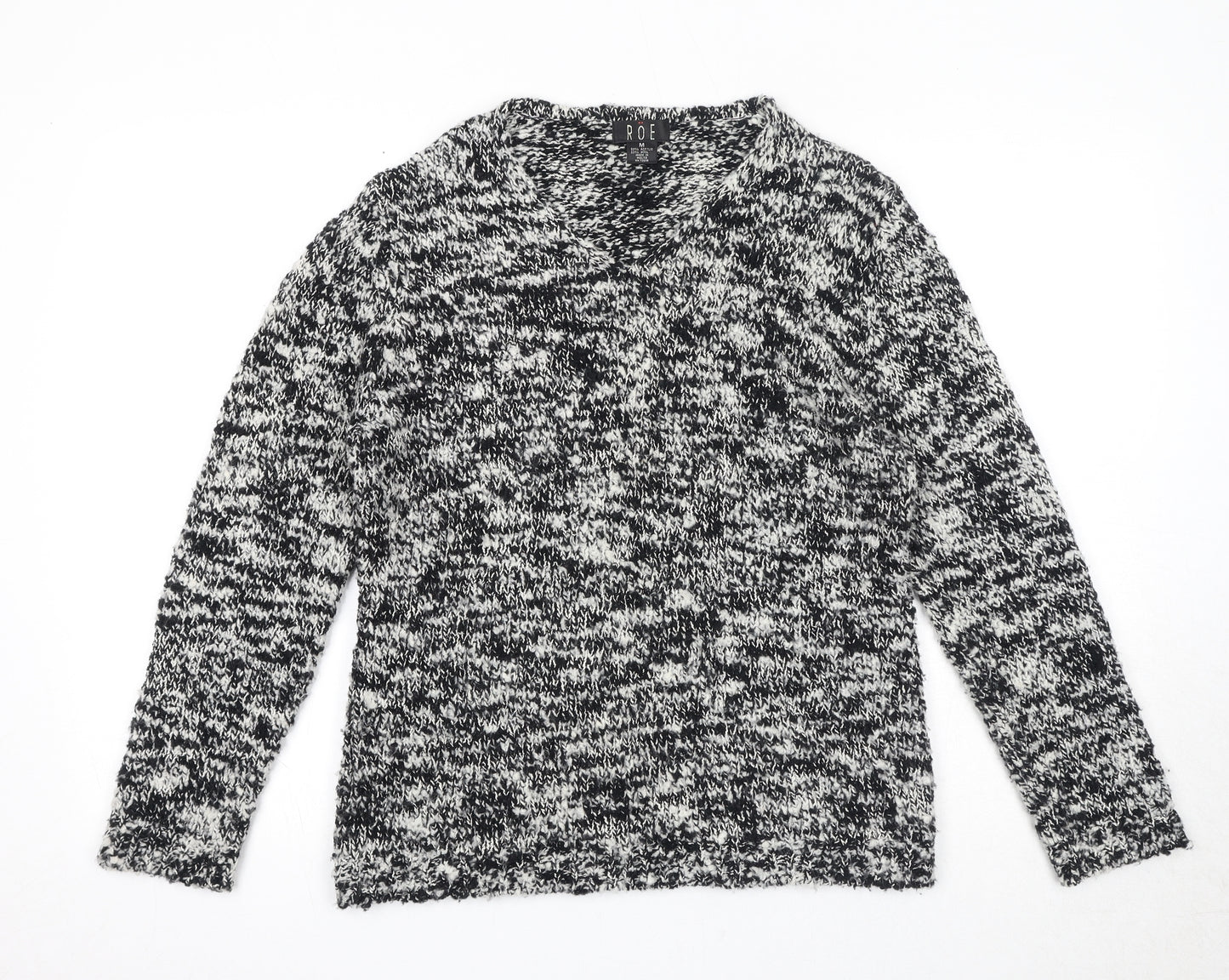 Roe Womens Black V-Neck Acrylic Pullover Jumper Size M