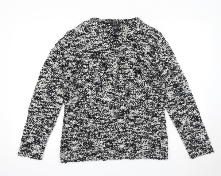 Roe Womens Black V-Neck Acrylic Pullover Jumper Size M