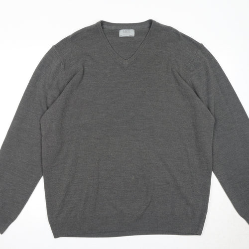 Marks and Spencer Mens Grey V-Neck Acrylic Pullover Jumper Size 2XL Long Sleeve