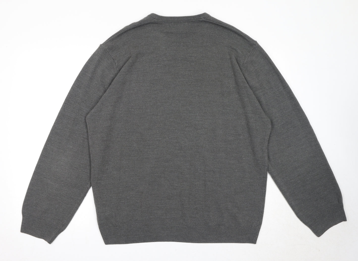 Marks and Spencer Mens Grey V-Neck Acrylic Pullover Jumper Size 2XL Long Sleeve