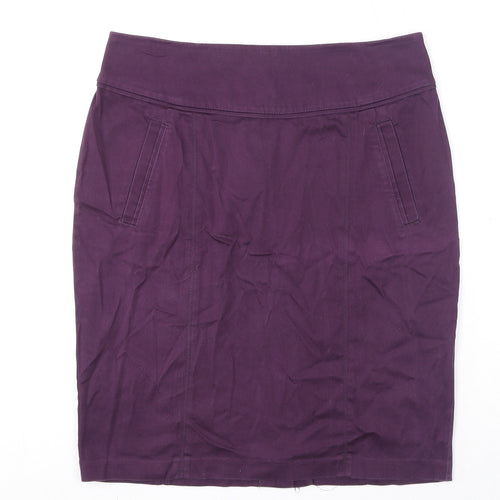 H&M Womens Purple Cotton A-Line Skirt Size 12 Zip