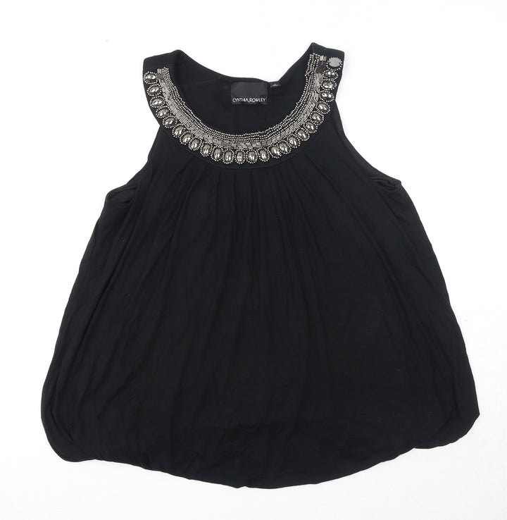 Cynthia Rowley Womens Black Viscose Basic Blouse Size 12 Scoop Neck