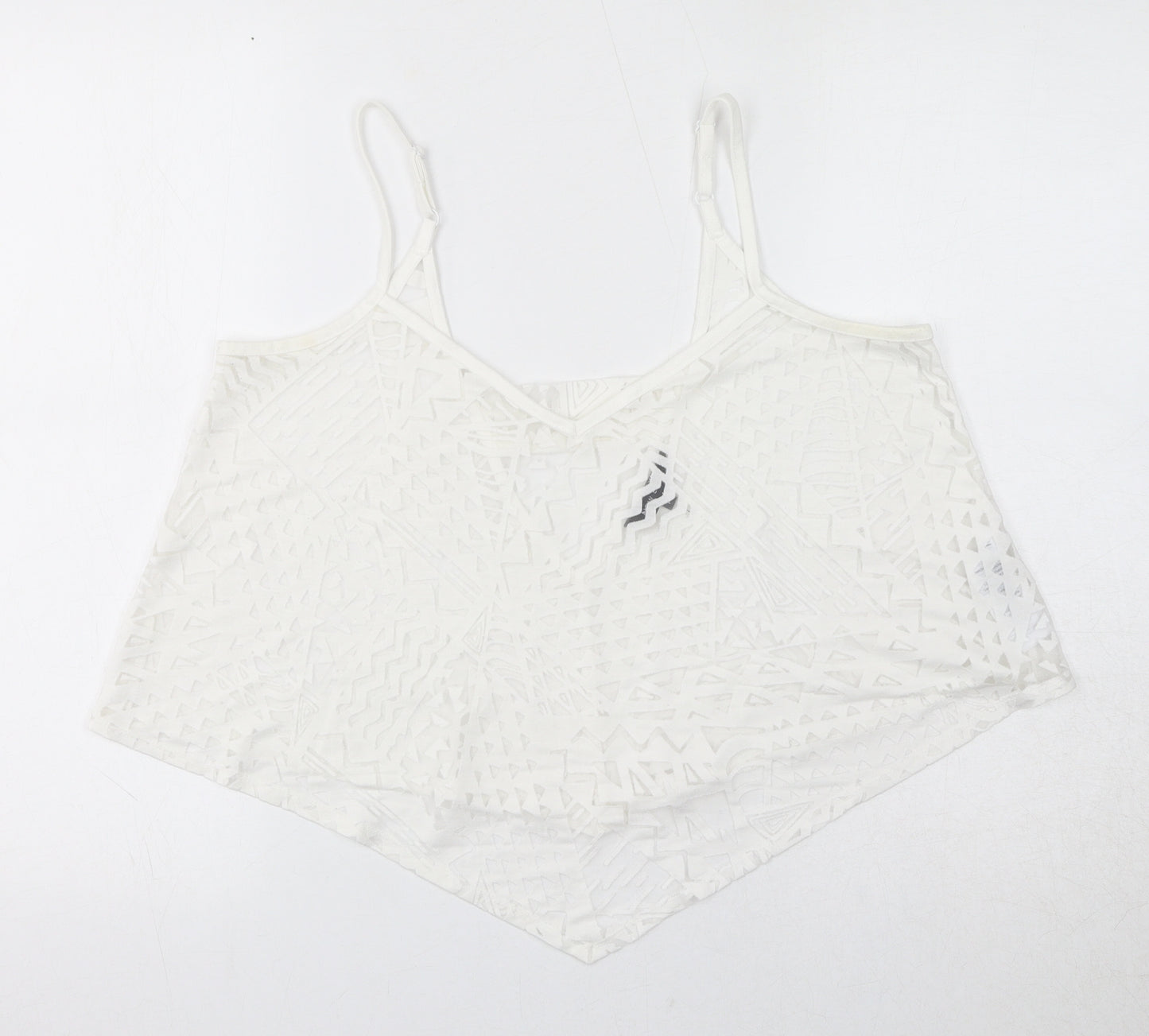 New Look Womens White Geometric Viscose Cropped Tank Size 14 V-Neck