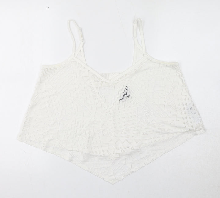 New Look Womens White Geometric Viscose Cropped Tank Size 14 V-Neck