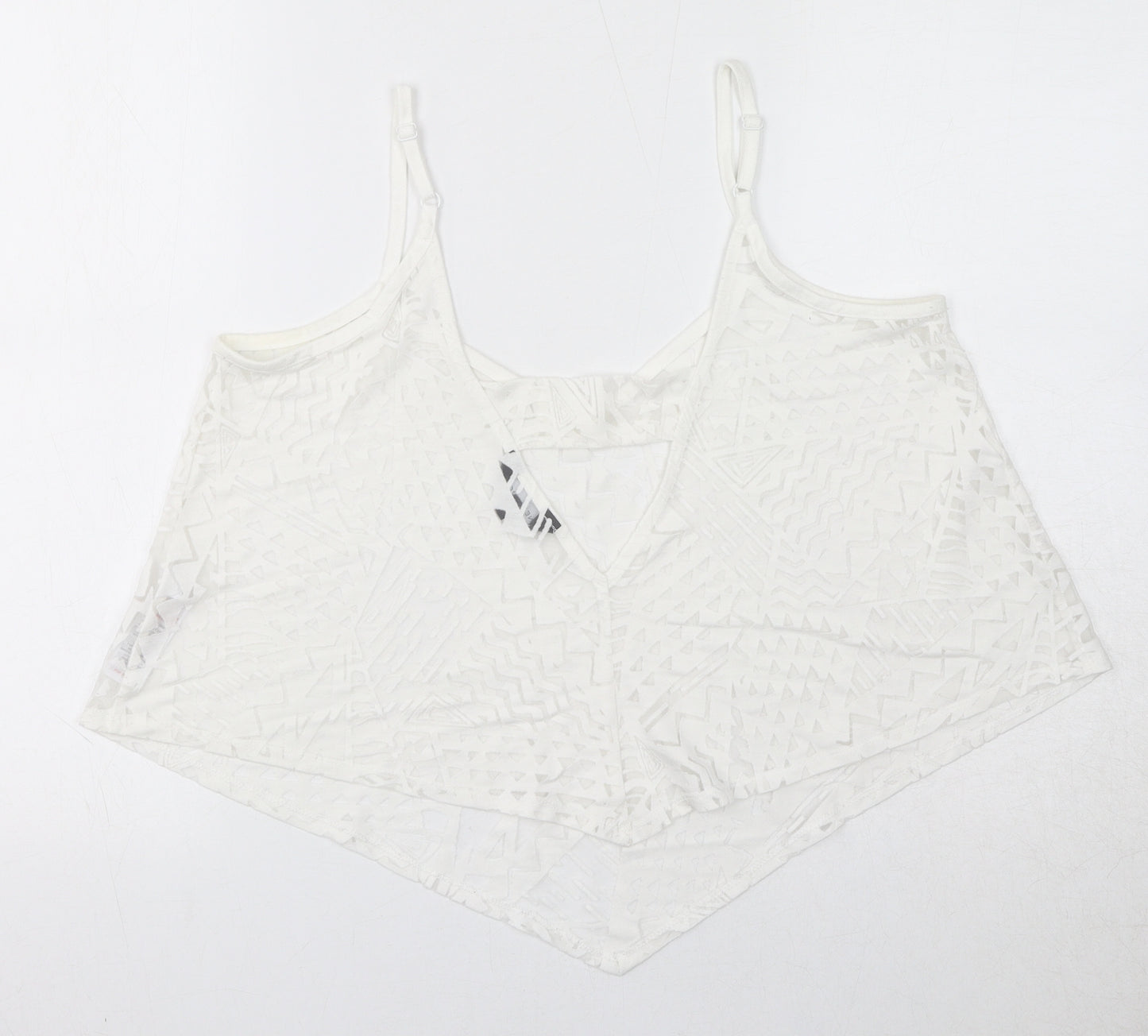 New Look Womens White Geometric Viscose Cropped Tank Size 14 V-Neck