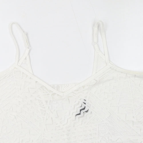 New Look Womens White Geometric Viscose Cropped Tank Size 14 V-Neck