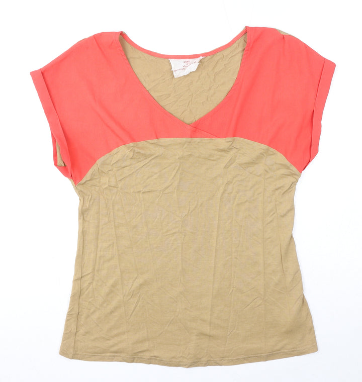 NEXT Womens Brown Viscose Basic T-Shirt Size 12 V-Neck