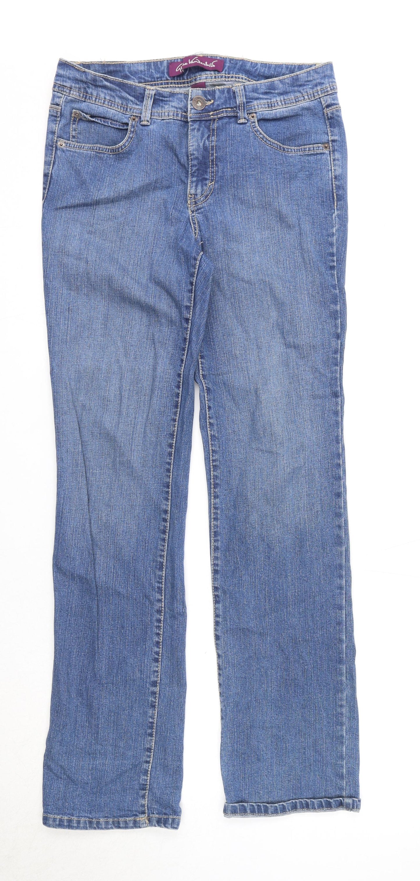Gloria Vanderbilt Womens Blue Cotton Straight Jeans Size 6 Regular Zip