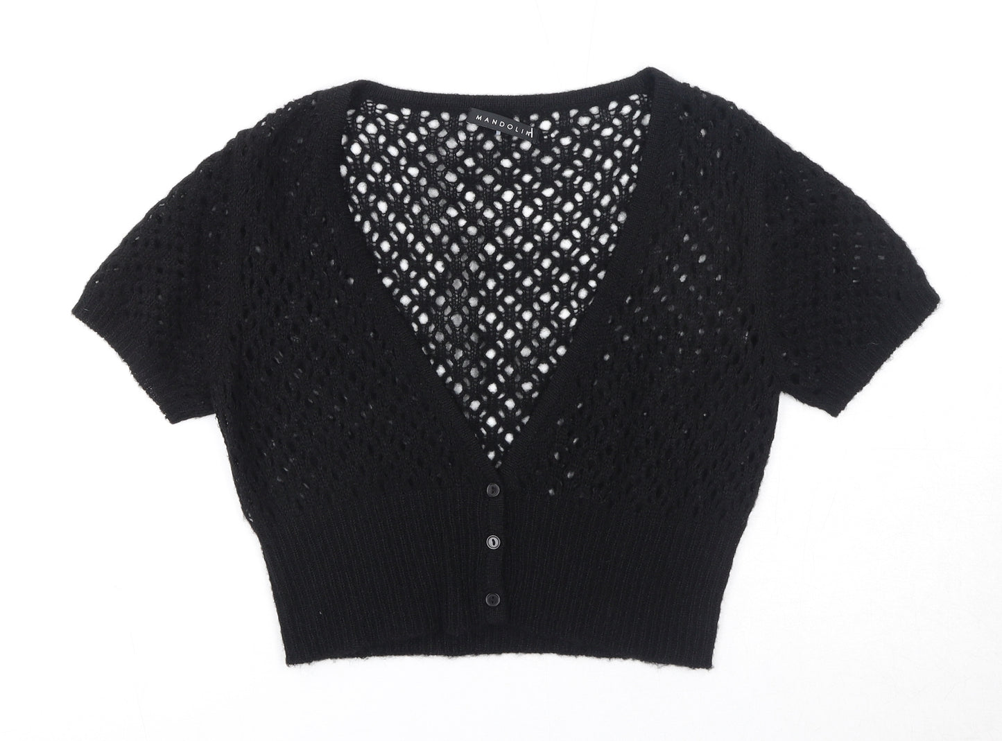Mandolin Womens Black V-Neck Acrylic Cardigan Jumper Size 12
