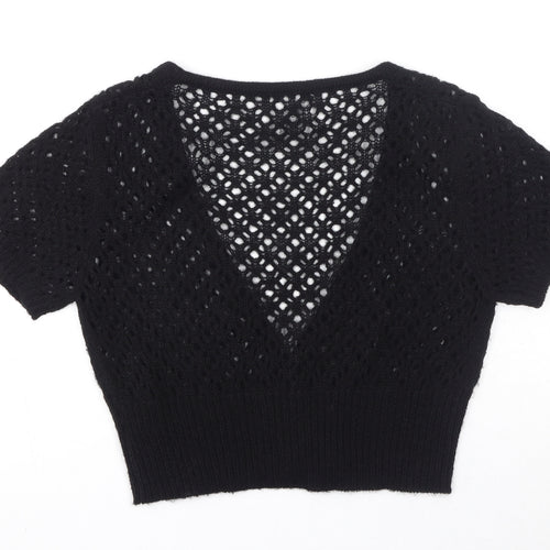 Mandolin Womens Black V-Neck Acrylic Cardigan Jumper Size 12