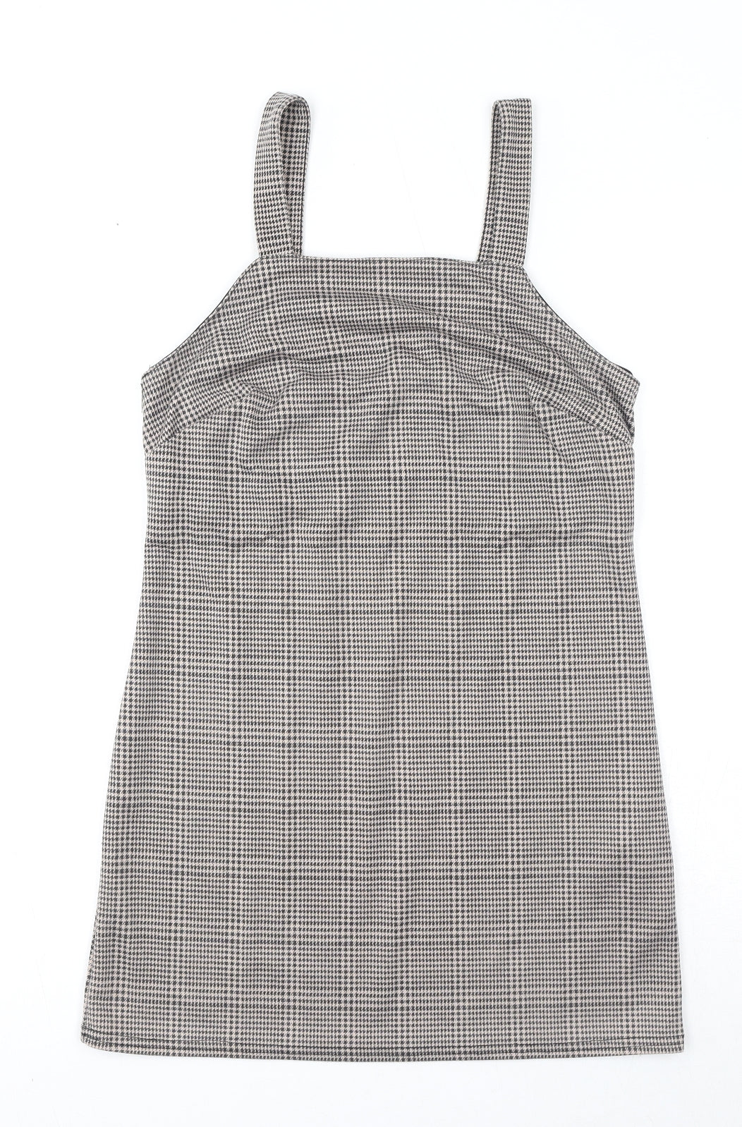 New Look Womens Black Houndstooth Polyester Pinafore/Dungaree Dress Size 6 Square Neck Pullover