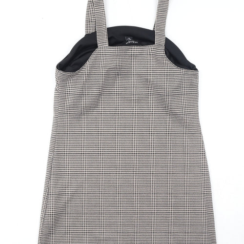 New Look Womens Black Houndstooth Polyester Pinafore/Dungaree Dress Size 6 Square Neck Pullover