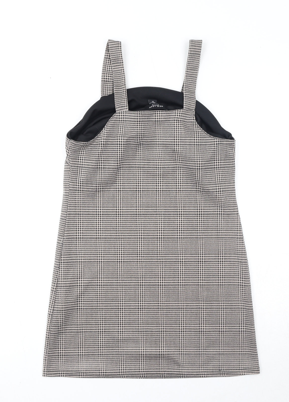 New Look Womens Black Houndstooth Polyester Pinafore/Dungaree Dress Size 6 Square Neck Pullover